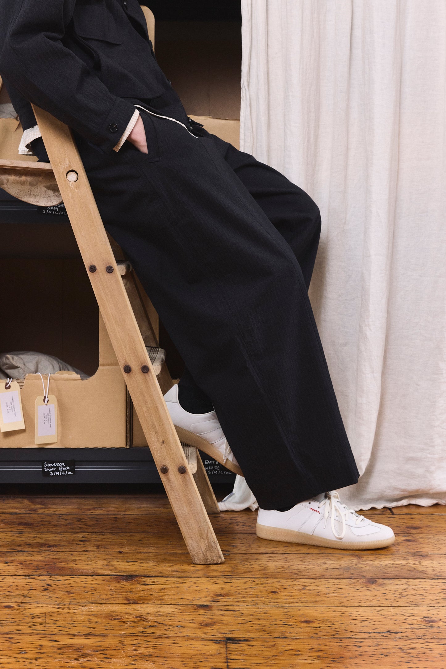 COTTONOPOLIS BALLOON PANT HERRINGBONE BLACK SS27